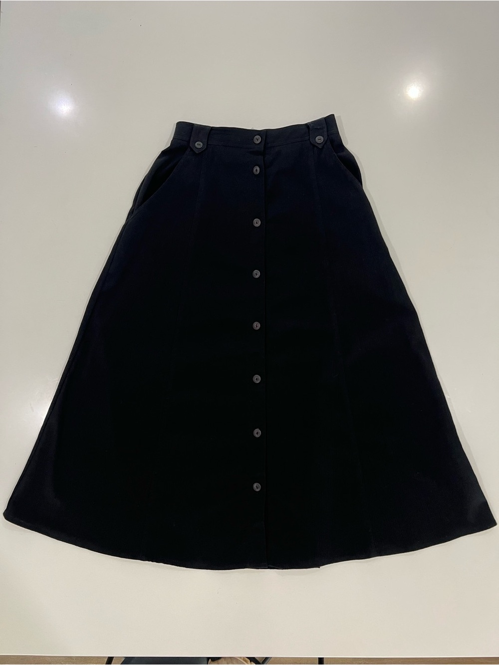 Vintage Koret Black Button Front A-Line Maxi Skirt with pockets size small